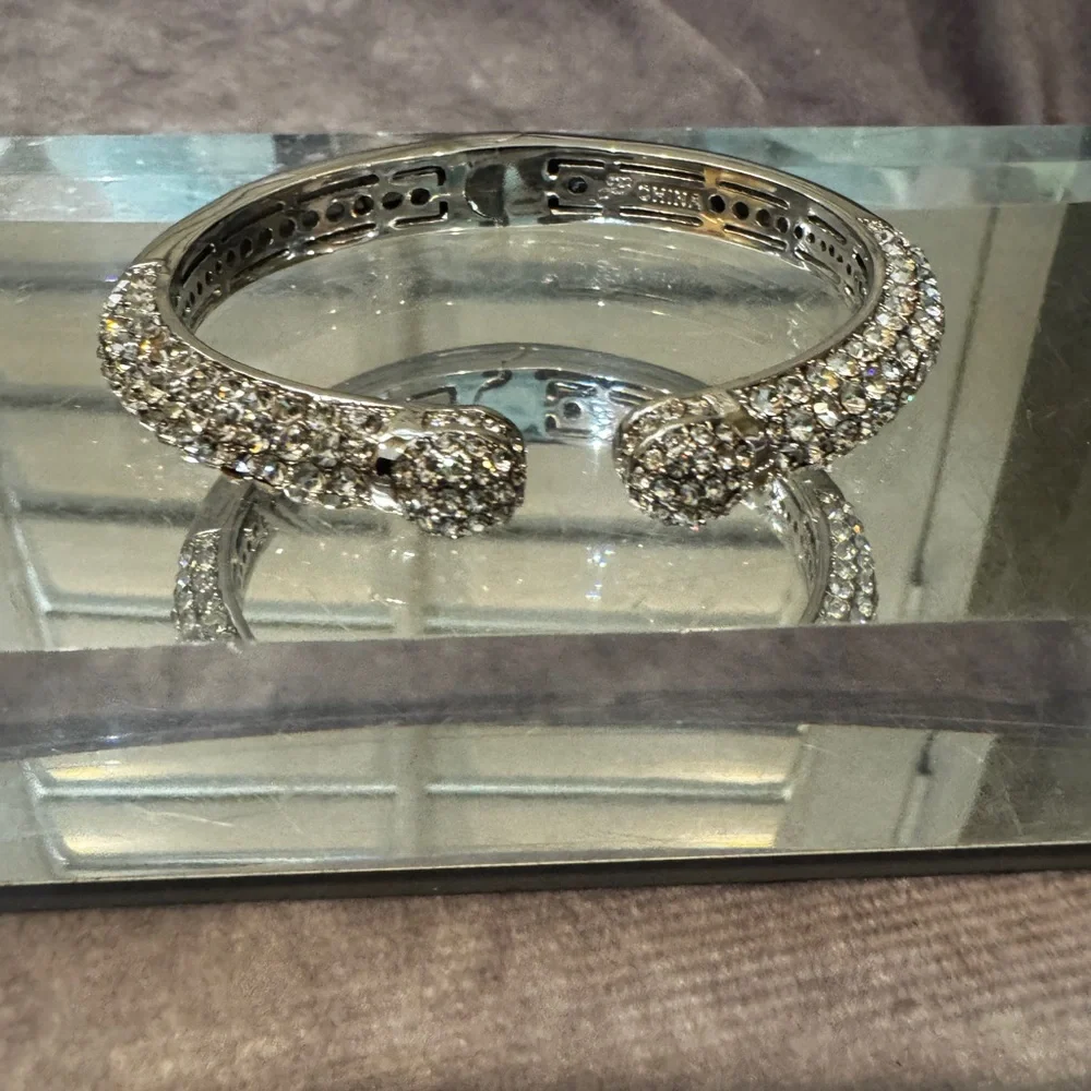 Joan Boyce Hinged Elegant Silver‎ Crystal Bangle Bracelet